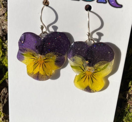 PÅSKE FIOL stemorsblomst øredobber, sølv ørekroker - KNASK