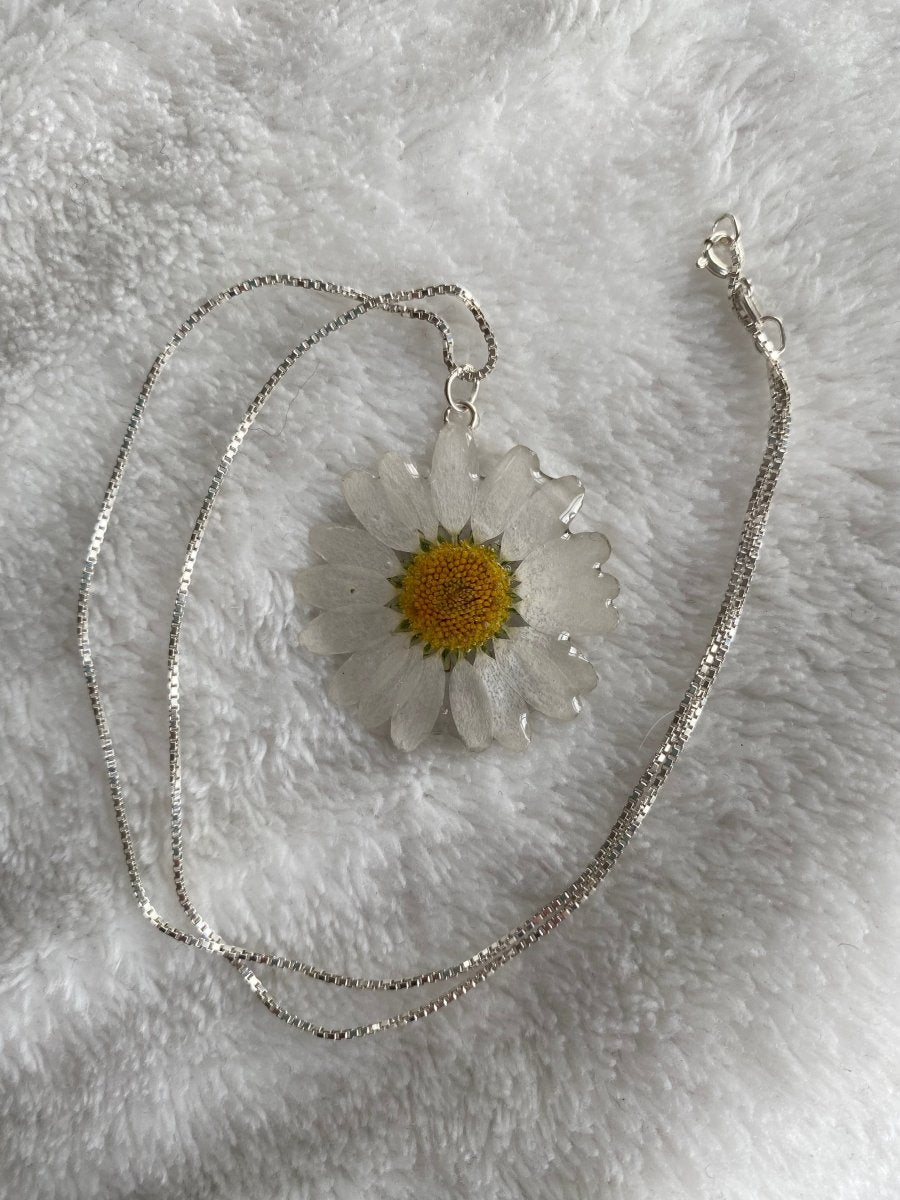 MARGERITT blomstersmykke, 925 sølvkjede - KNASK