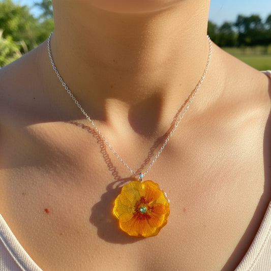 PRIMLE blomstersmykke, 925 sølvkjede, ekte tørket blomst - KNASK