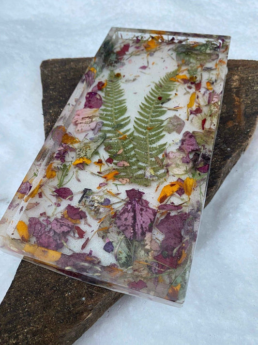 Pyntebrett, bregner og blomsterknask, ekte tørkede blomster og planter - KNASK