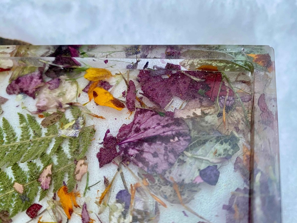 Pyntebrett, bregner og blomsterknask, ekte tørkede blomster og planter - KNASK