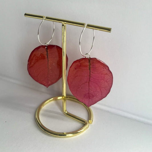 RØD TRILLINGBLOMST øredobber, 925 sølv, ekte tørkede blomster - KNASK