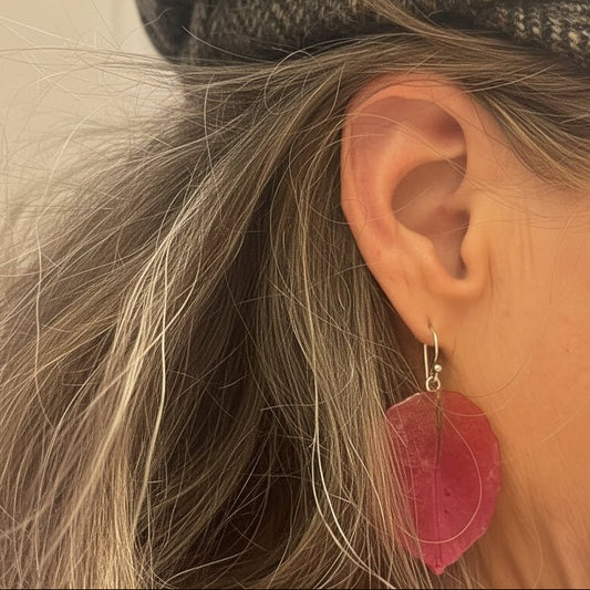 RØD TRILLINGBLOMST øredobber, ekte tørkede blomster, 925 sølv - Øredobber KNASK