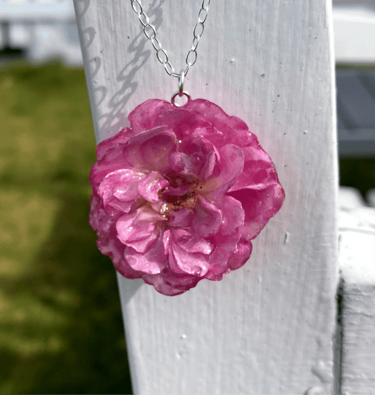 ROSA BUSKROSE blomstersmykke, sølvkjede - KNASK