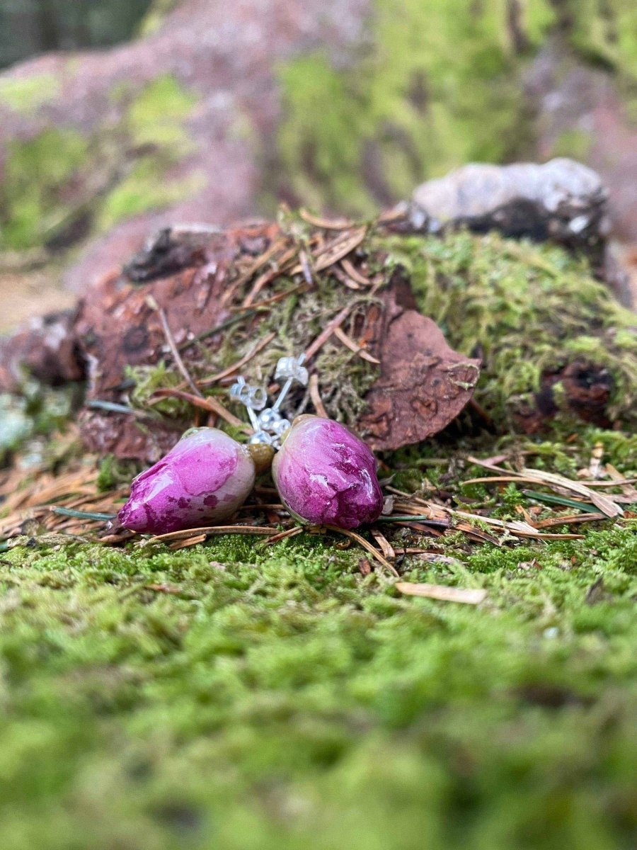 Rosa damask roseknopper øredobber, 925 sølv ørestikk med lås - KNASK