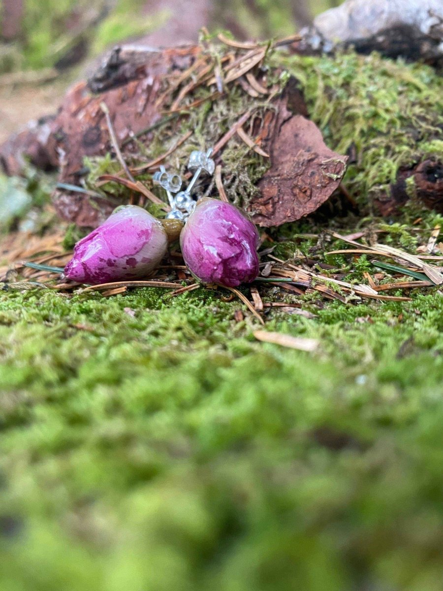 Rosa damask roseknopper øredobber, 925 sølv ørestikk med lås - KNASK