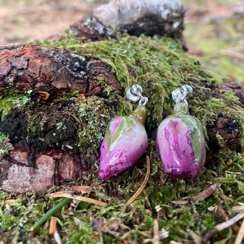 Rosa damask roseknopper øredobber, 925 sølv ørestikk med lås - Øredobber KNASK