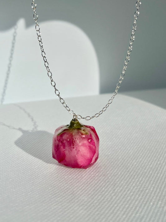 ROSA ROSE blomstersmykke, 3D-tørket blomst, 925 sølvkjede - KNASK