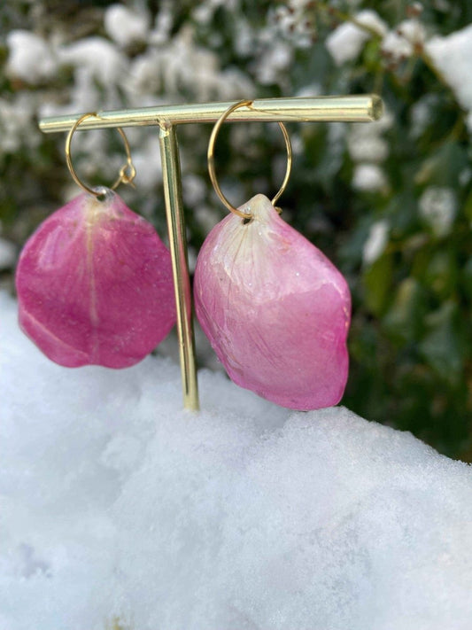 ROSA ROSEBLADER øredobber, ekte tørkede kronblader, 925 sølv - KNASK