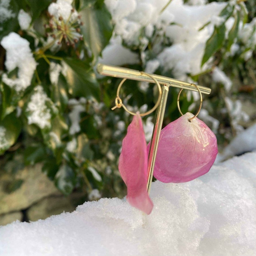 ROSA ROSEBLADER øredobber, ekte tørkede kronblader, 925 sølv - KNASK