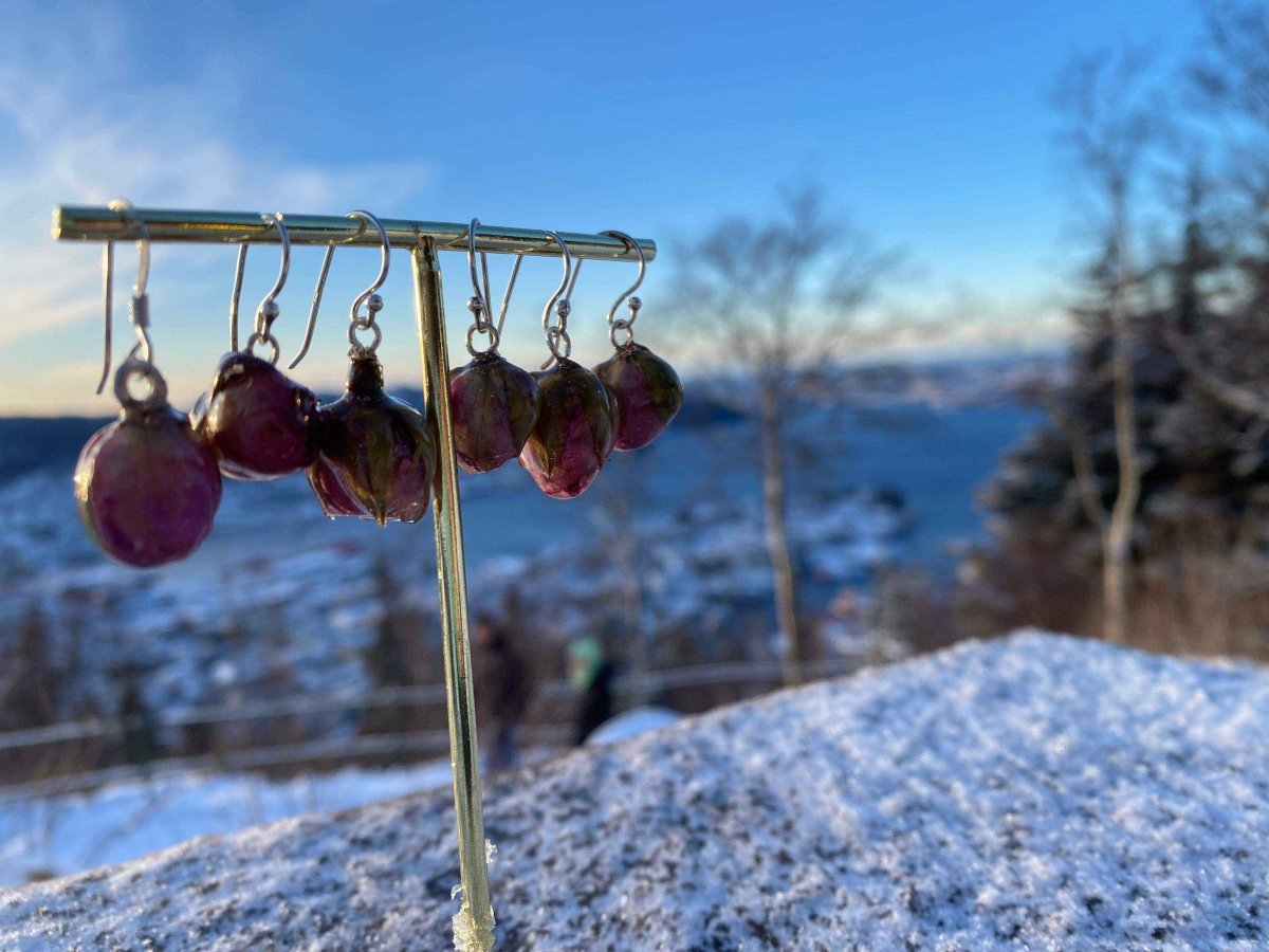Rosa roseknopper øredobber, 925 sølv ørekroker - KNASK