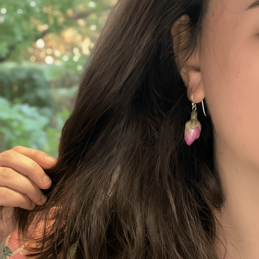 ROSA ROSEKNOPPER øredobber, 925 sølv, ekte tørkede blomster - Øredobber KNASK