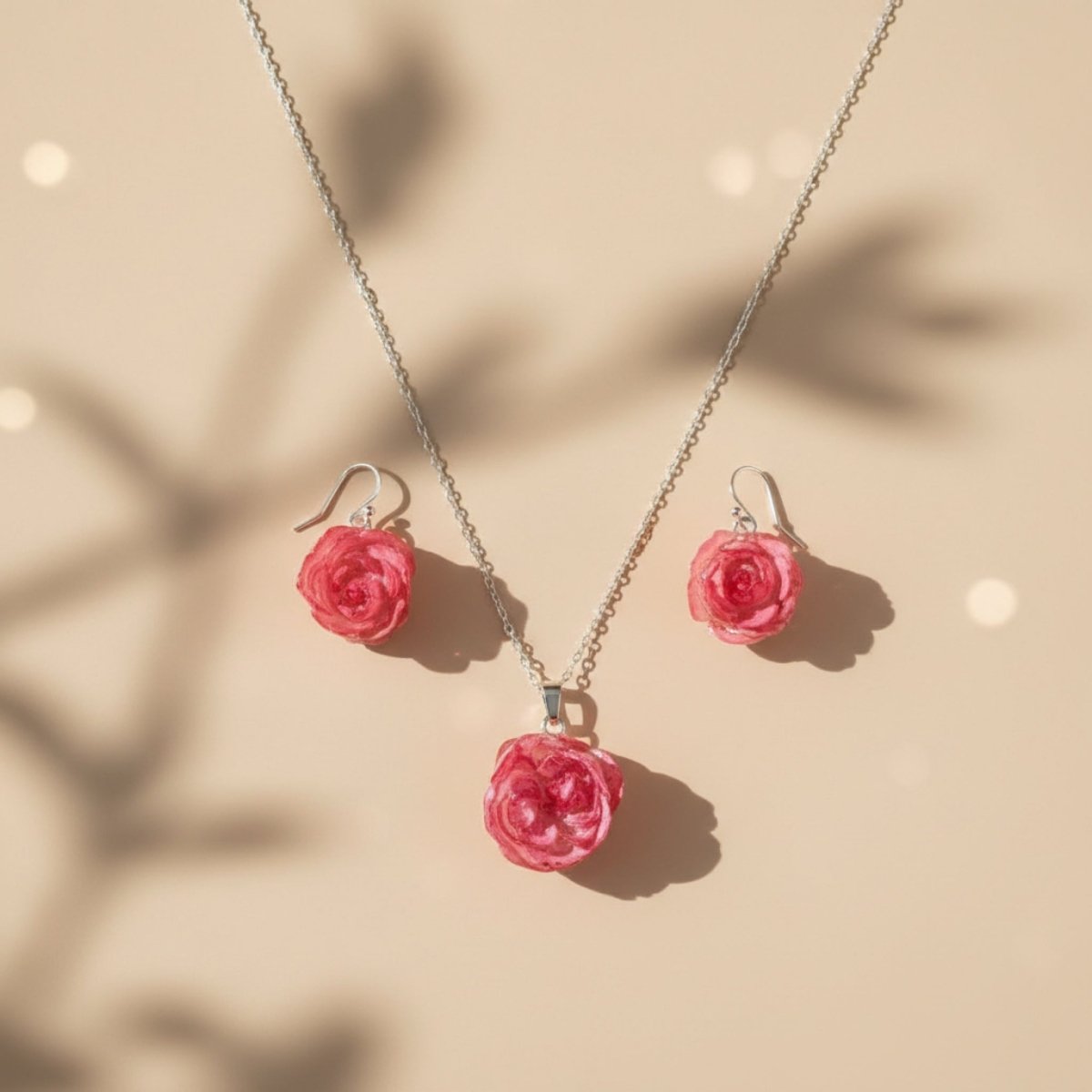 ROSA ROSER gavesett - blomstersmykke og øredobber av ekte blomster - 925 sølv - Gavesett KNASK