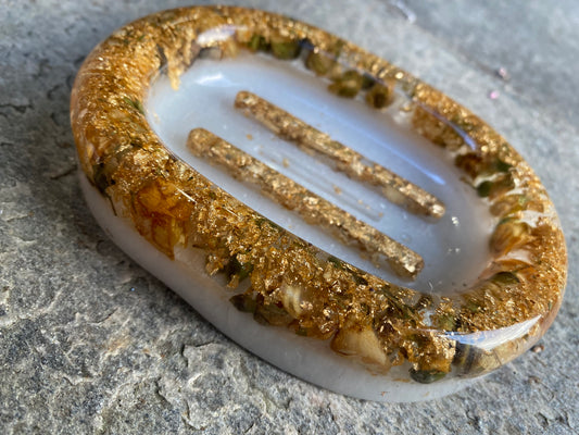 GYLDNE ROSEKNOPPER såpeskål, ekte tørkede blomster - KNASK