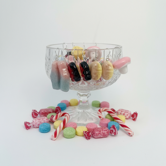 SMÅGODT øredobber, ekte godteri, 925 sølv