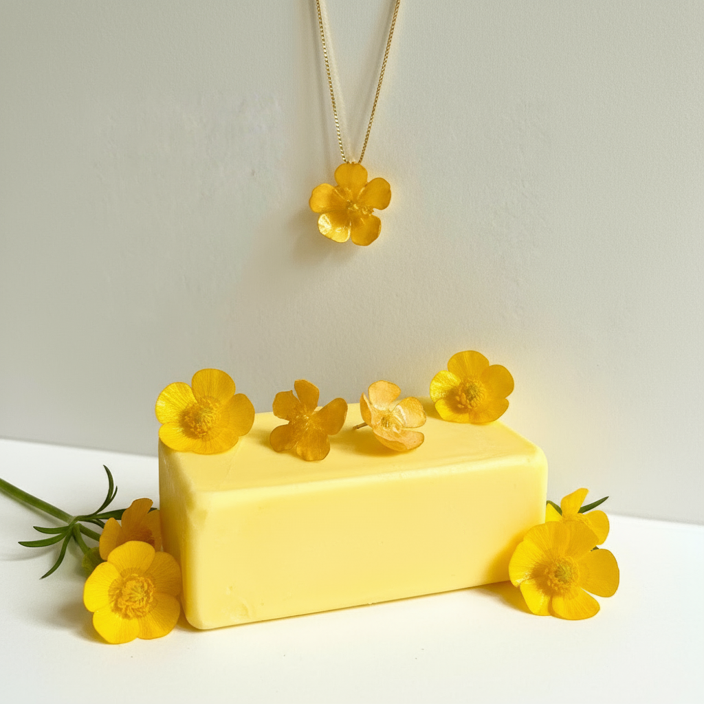 SMØRBLOMST blomstersmykke, ekte 3D-tørket blomst, 925 sølvkjede - KNASK