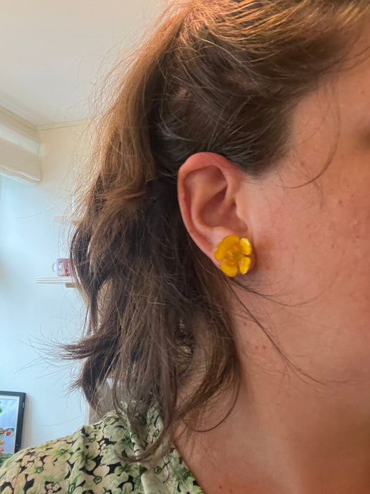 SMØRBLOMST øredobber 3D, sølv ørestift med lås, ekte tørkede blomster - KNASK