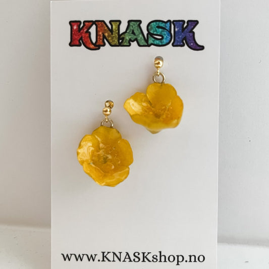 SMØRBLOMST øredobber 3D-tørkede blomster, 925 sølv - KNASK