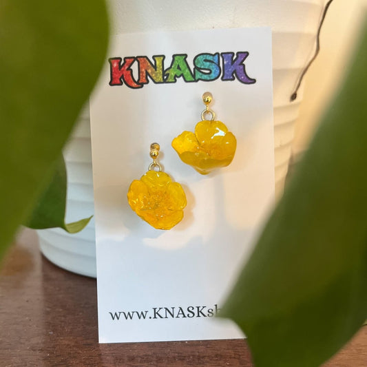 SMØRBLOMST øredobber 3D-tørkede blomster, 925 sølv - KNASK