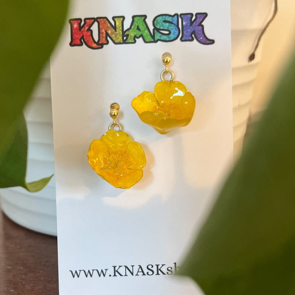 SMØRBLOMST øredobber 3D-tørkede blomster, 925 sølv - KNASK