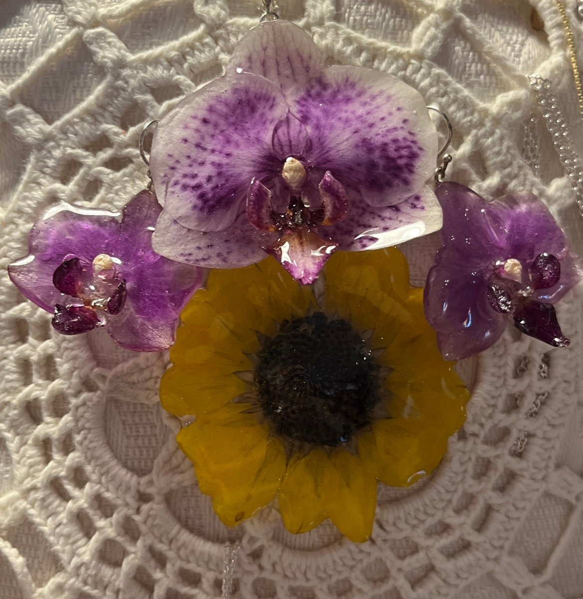 SOLSIKKE blomstersmykke av ekte tørket blomst, 925 sølvkjede - Smykke KNASK