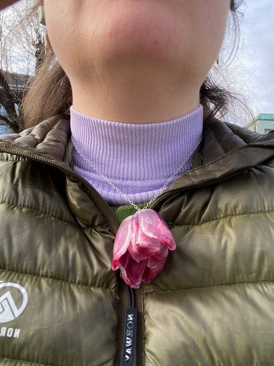 TULIPAN blomstersmykke, 925 sølvkjede - KNASK