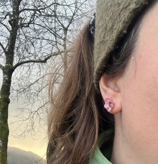 VOKSBLOMST øredobber, ekte 3D - tørkede blomster, 925 sølv øresrift - Øredobber KNASK