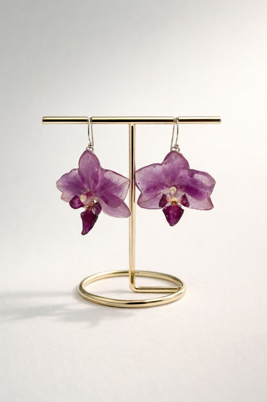 LILLA ORKIDÉ øredobber - ekte tørkede blomster