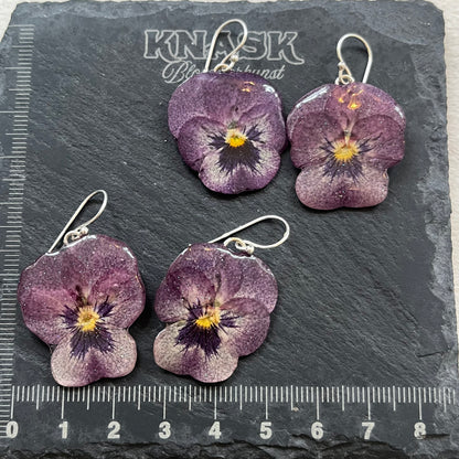 VIOLETTA FIOL øredobber - ekte tørkede blomster, stemorsblomst