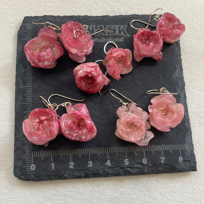 ROSA BUSKROSER øredobber - ekte tørkede blomster