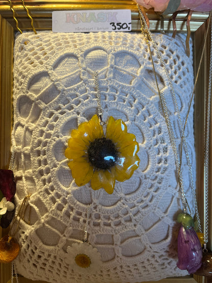 SOLSIKKE smykke - ekte tørket blomst - sølv