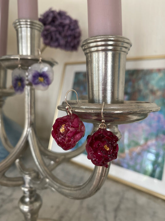 NESSA ROSER øredobber, ekte 3D-tørkede blomster, 925 sølv