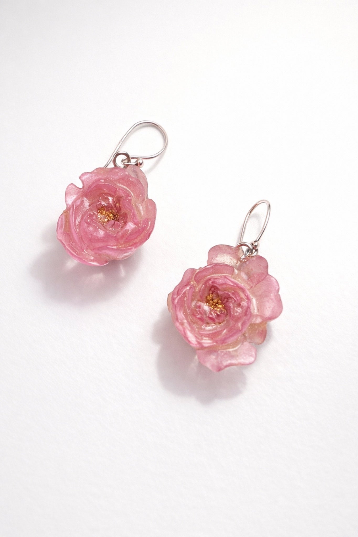 ROSA BUSKROSER øredobber - ekte tørkede blomster