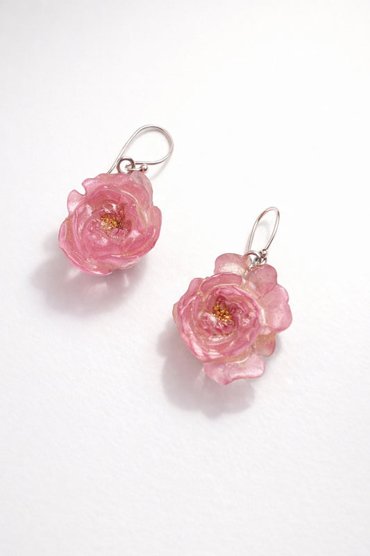 ROSA BUSKROSER øredobber - ekte tørkede blomster