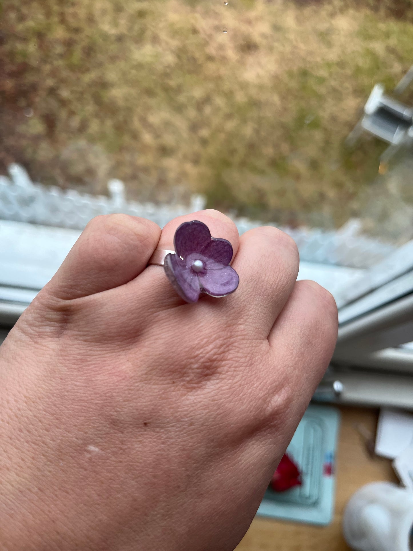 HORTENSIA ring - ekte tørket blomst, justerbar