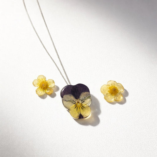 VIOLA TRICOLOR mini smykke - ekte tørket stemorsblomst