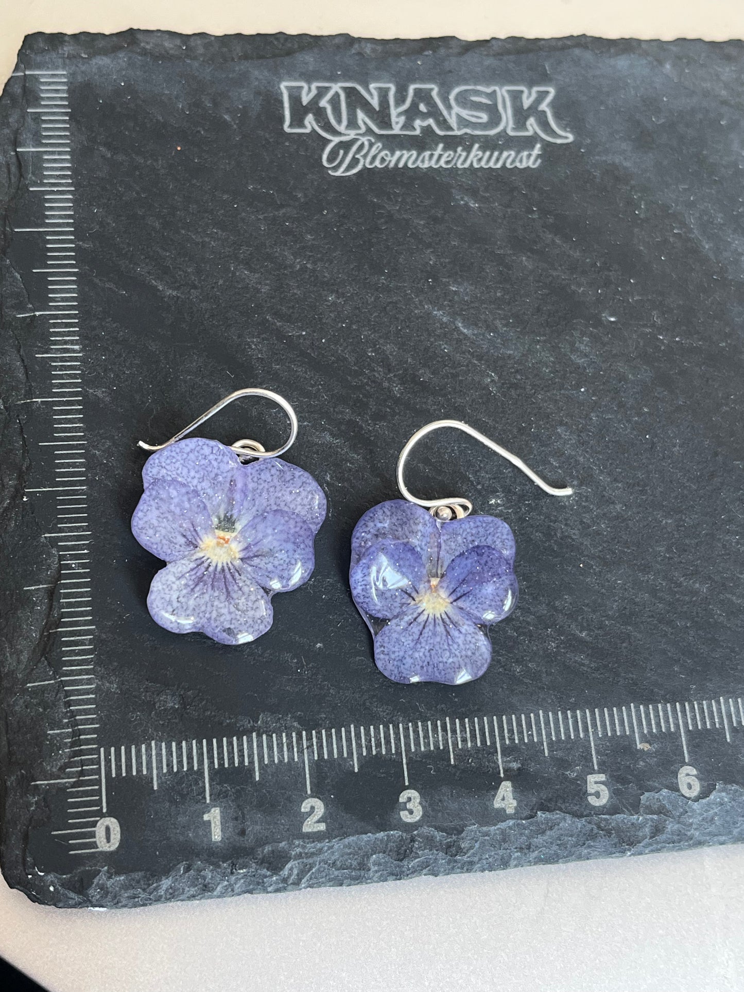 PASTELL MINI FIOLER øredobber - ekte tørkede blomster, stemorsblomst, sølv