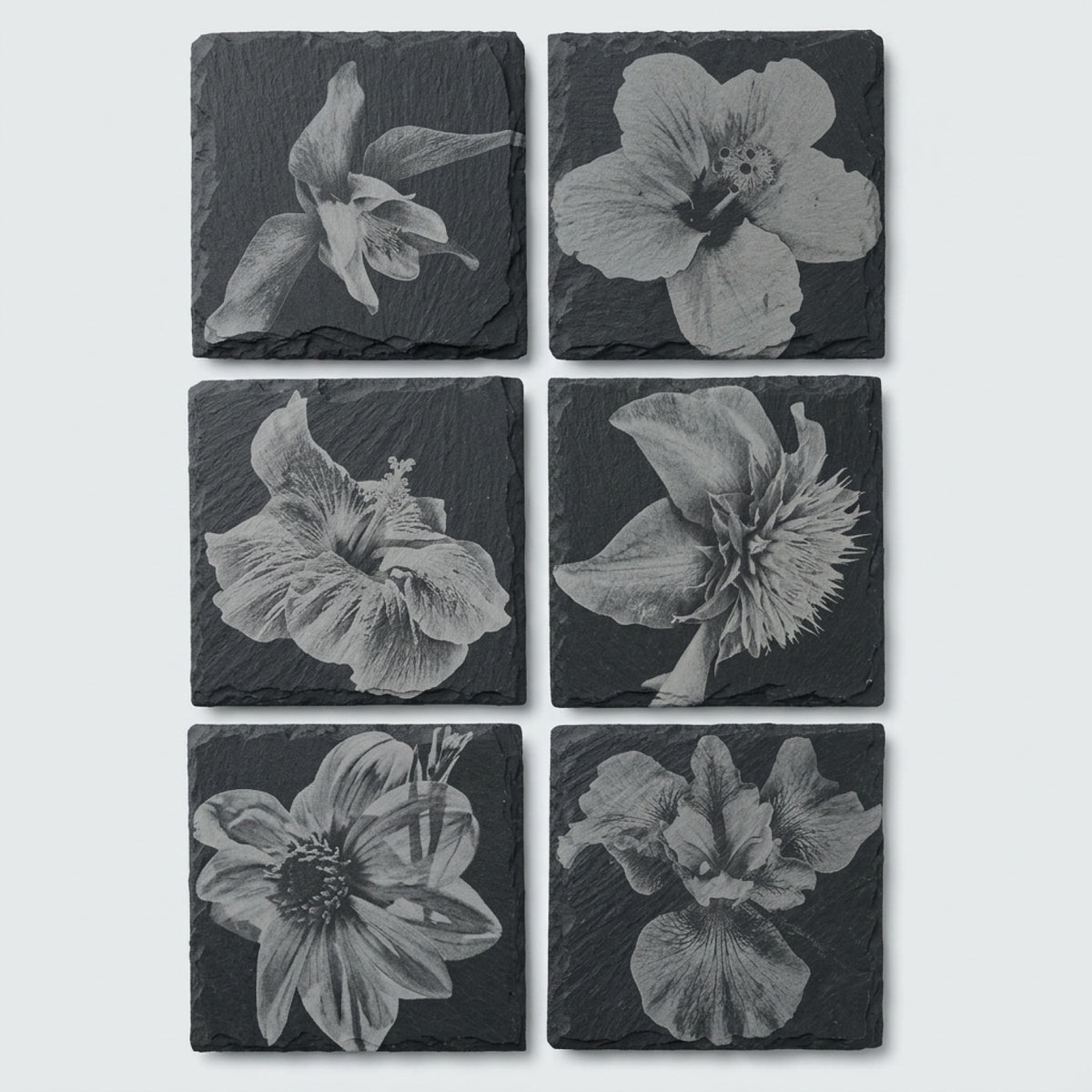 BLOMSTERSTEIN drikkebrikke - gravert skifer sten