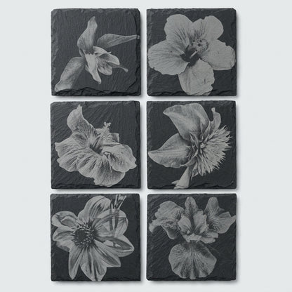 BLOMSTERSTEIN drikkebrikke - gravert skifer sten