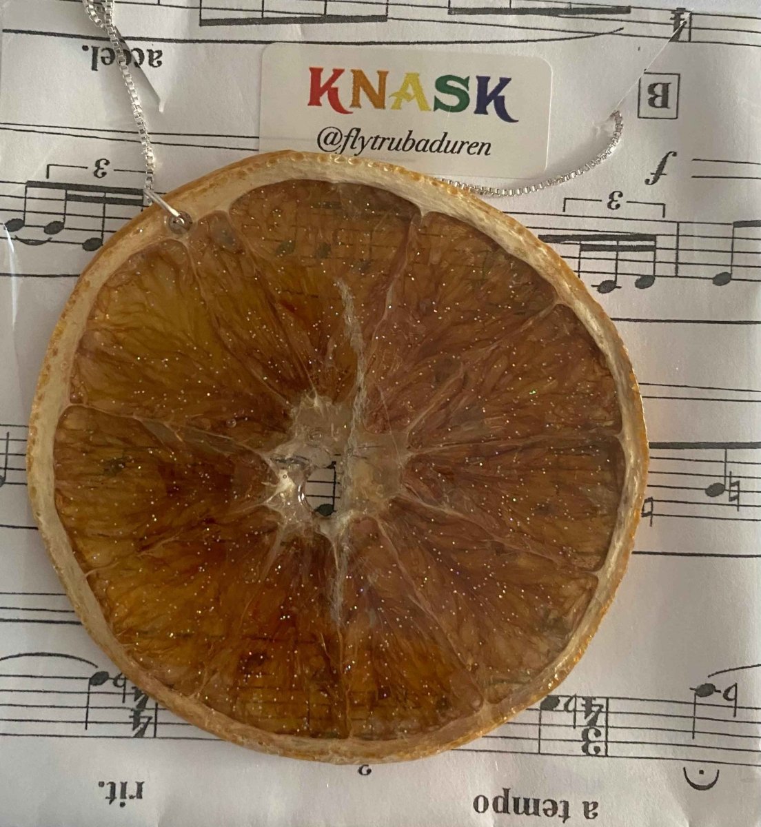 Appelsin-smykke, ekte tørket frukt, metall eller sølvkjede - KNASK