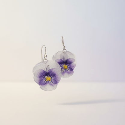 ÅSE fiol øredobber, ekte tørkede blomster Viola tricolor, 925 sølv - Øredobber KNASK