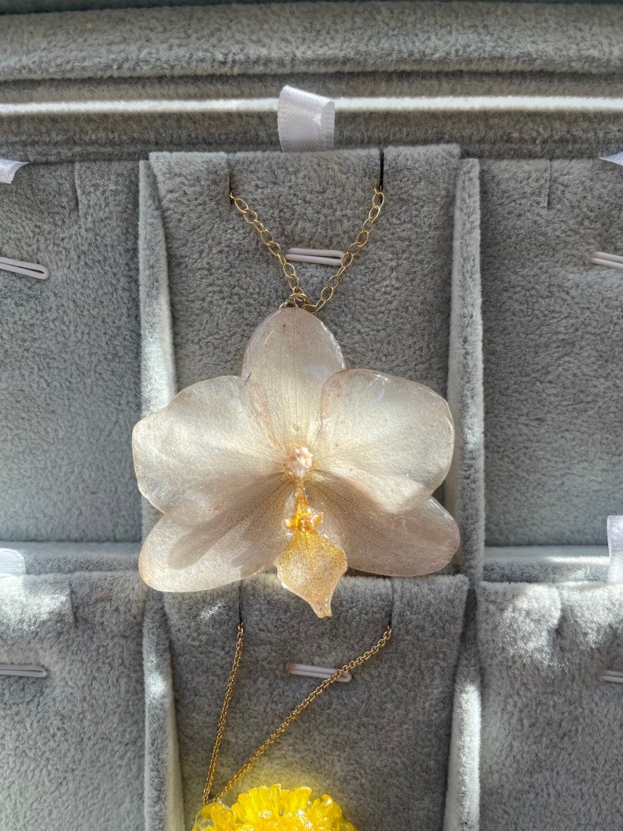 BEIGE ORKIDÉ smykke - ekte tørket blomst - sølv - Smykke KNASK