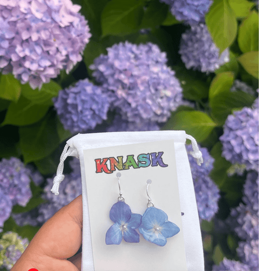 BLÅ HORTENSIA øredobber, 925 sølv, ekte tørkede blomster - Øredobber KNASK