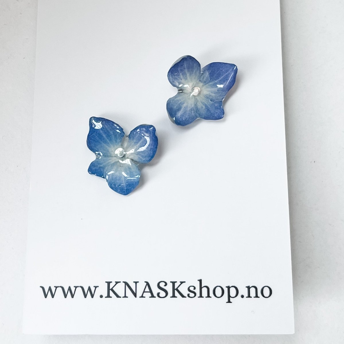 BLÅ HORTENSIA øredobber, ekte 3D - tørkede blomster, 925 sølv ørestift - Øredobber KNASK