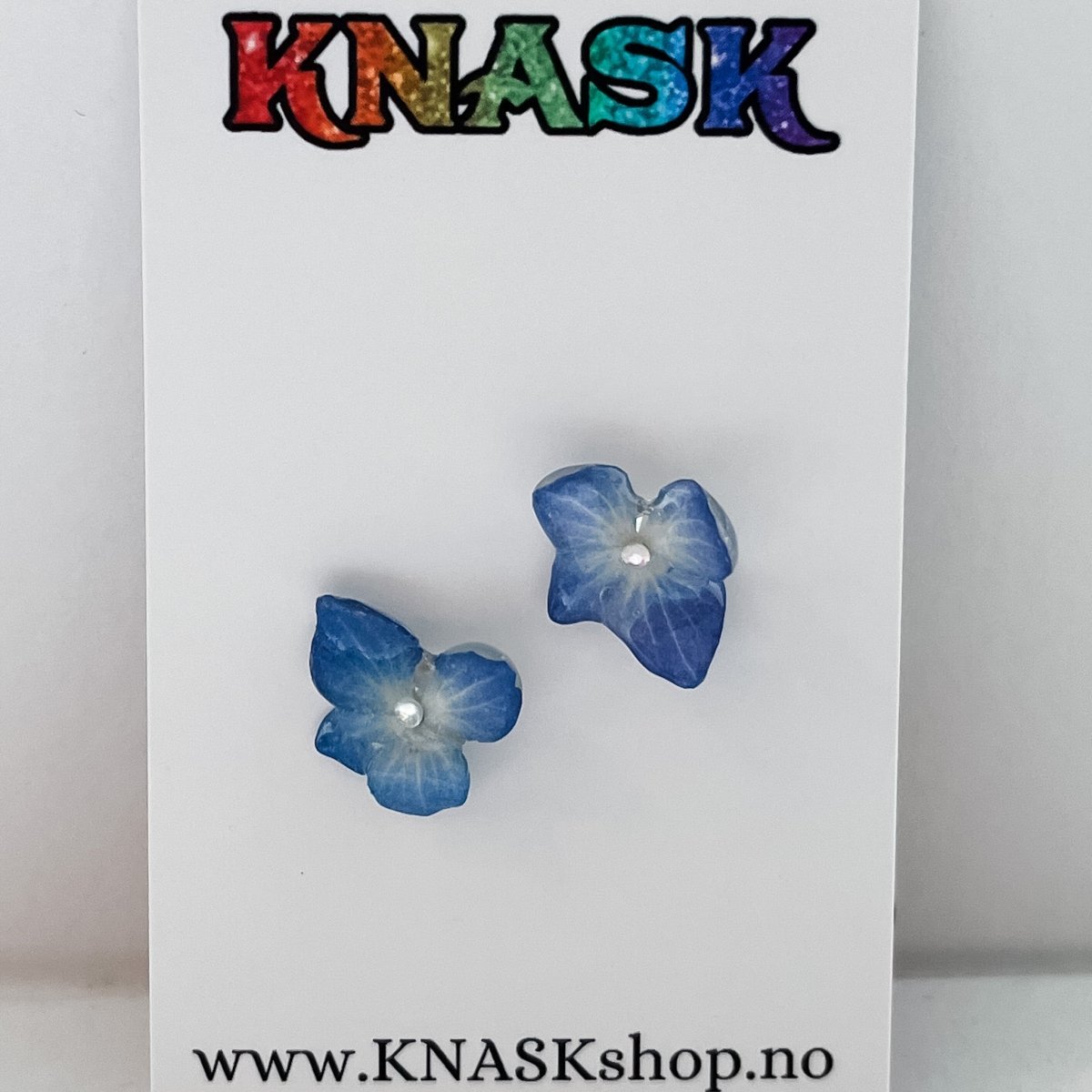 BLÅ HORTENSIA øredobber, ekte 3D - tørkede blomster, 925 sølv ørestift - Øredobber KNASK