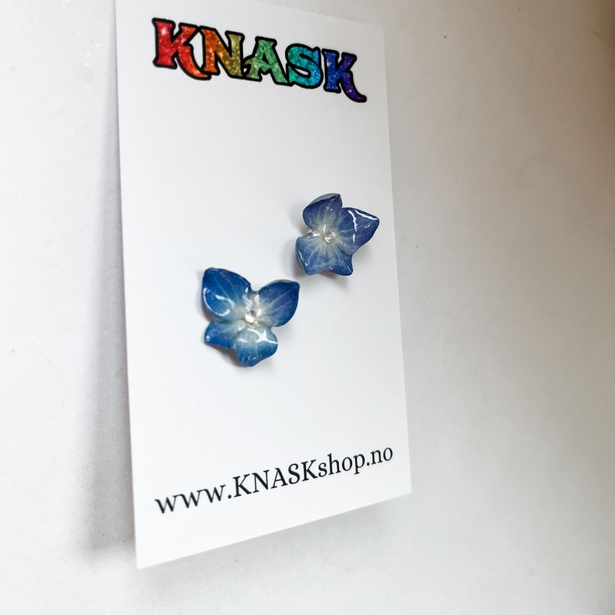 BLÅ HORTENSIA øredobber, ekte 3D - tørkede blomster, 925 sølv ørestift - Øredobber KNASK