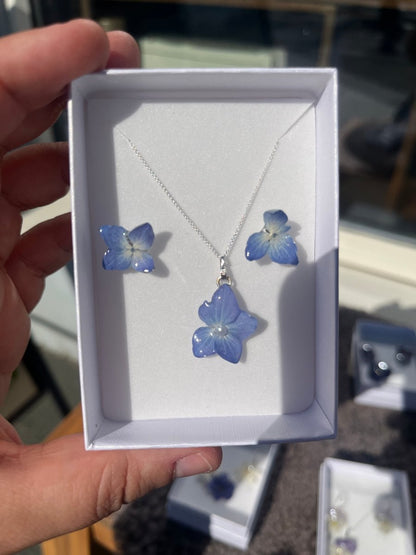 BLÅ HORTENSIA smykke - ekte tørket blomst - Smykke KNASK