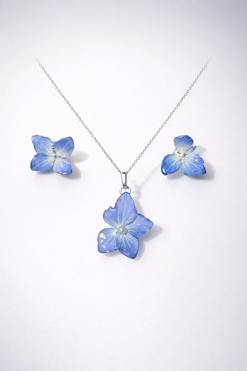 BLÅ HORTENSIA smykke - ekte tørket blomst - Smykke KNASK