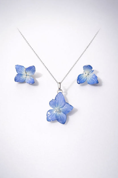 BLÅ HORTENSIA smykke - ekte tørket blomst - Smykke KNASK