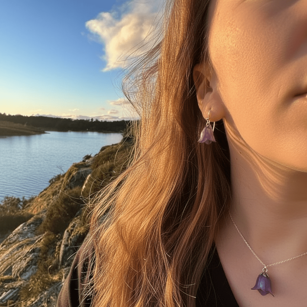 BLÅKLOKKER blomstersmykke og øredobber, 3D - tørkede blomster, 925 sølv - Øredobber KNASK